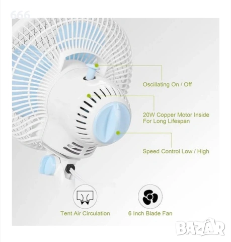 Вентилатор с щипка, осцилираща функция, снимка 5 - Друга електроника - 54088757