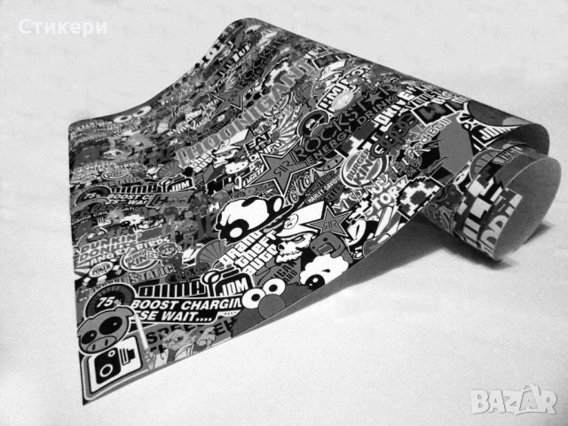 БОМБ стикер BOMB 150х50см JDM руло ЧЕРНО БЯЛО 