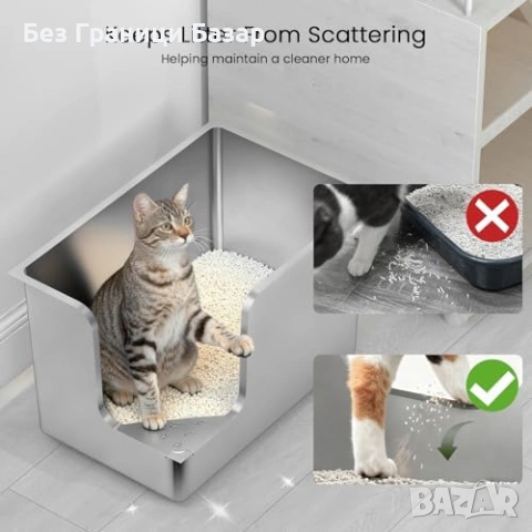 Нова голяма Котешка тоалетна от неръждаема стомана L 58 см с висок борд и колелца, снимка 7 - За котки - 54057553