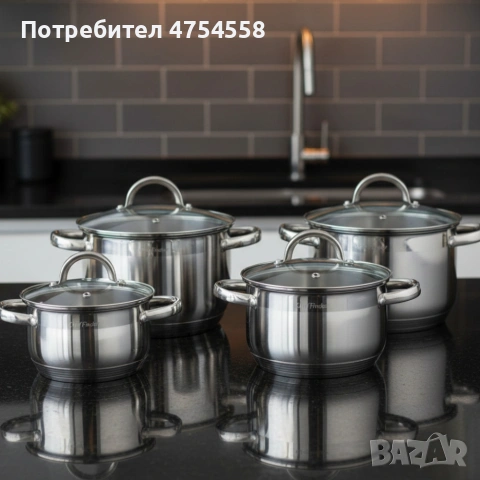 Комплект тенджери Cheffinger – 8 части инокс с капаци, за всички видове котлони, снимка 2 - Съдове за готвене - 54073563