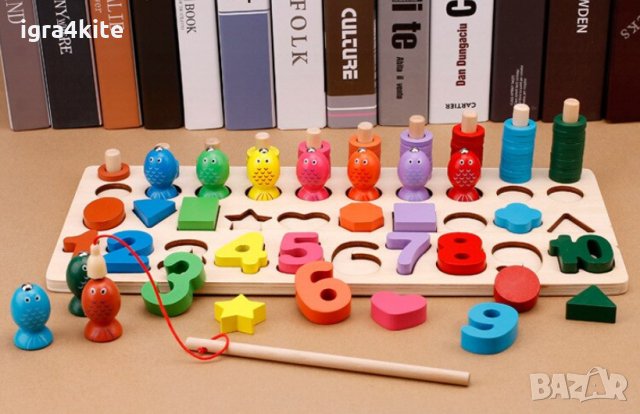 Дървена игра 4в1 с магнитни рибки Образователна и занимателна , снимка 5 - Образователни игри - 29942925