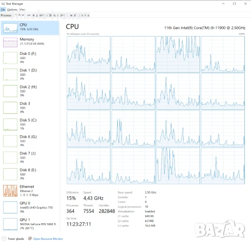 Intel Core i9 11900 8x5.20Ghz | 8 ядра | 16 нишки | Socket LGA 1200 | TDP 65W | UHD Graphics 750, снимка 2 - Процесори - 54099973