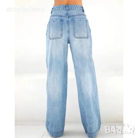 Широки дамски дънки с висока талия, снимка 2 - Дънки - 48059390