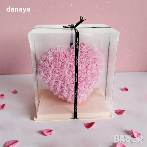 6383 Сърце от рози в подаръчна кутия, 27 см, снимка 4 - Декорация за дома - 53280771