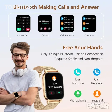 Смарт часовник Narcid 1,85" инча, приемане на повикване/набиране, SpO2 монитор за сърдечен ритъм/сън, снимка 6 - Смарт гривни - 49629272