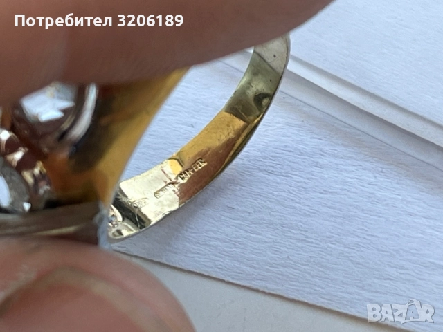 Сребърен пръстен с позлатка и камъни , снимка 5 - Пръстени - 51597609