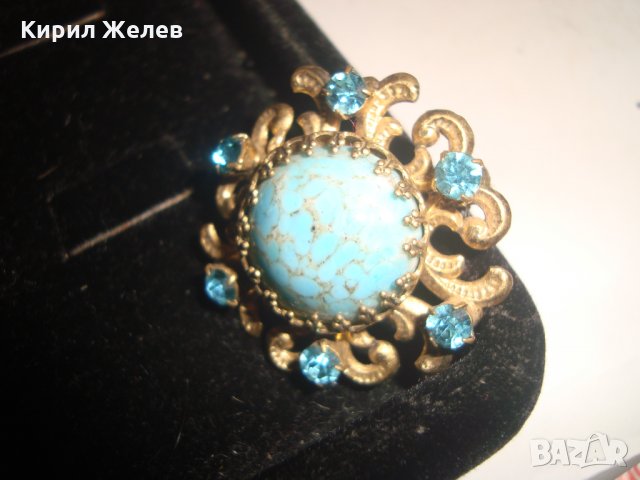 ТЮРКОАЗЕНА БЕЛ ЕПОК СКЪПОЦЕННА БРОШКА БРОНЗ ПОЗЛАТА 20-те ГОДИНИ със САПФИР КРИСТАЛИ 10072, снимка 12 - Други - 30665988
