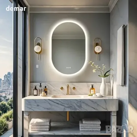LUVODI LED огледало за баня 600x900 IP56 антифог с димер и 3 цвята, снимка 2 - Лампи за баня - 55933521