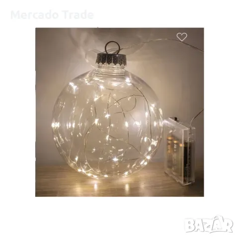 Прозрачна коледна топка Mercado Trade, 35 LED светлини, 15см