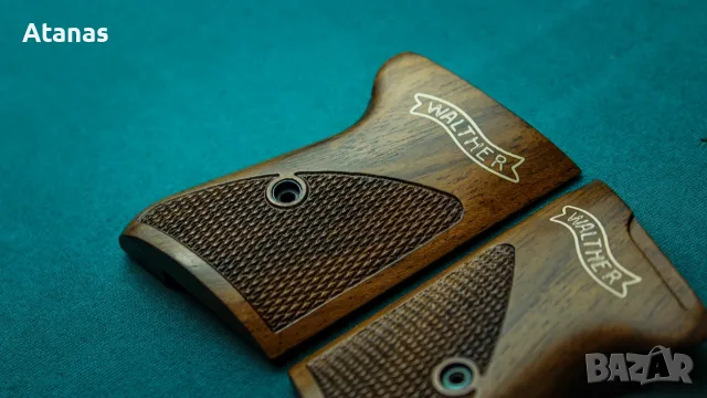 Чирени за Валтер/Walther PPK - орехови - ръчноизработени - инкрустирано лого, снимка 2 - Оборудване и аксесоари за оръжия - 56130543