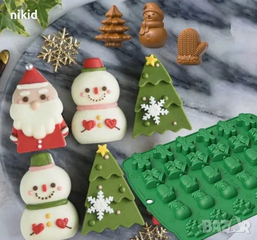 Малки Коледни човече камбана ръкавица елха снежен човек силиконов молд форма фондан шоколад бонбони , снимка 4 - Форми - 48169754