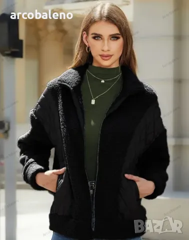 Плюшено дамско яке с дълги ръкави и цип, 5цвята , снимка 13 - Якета - 47655317