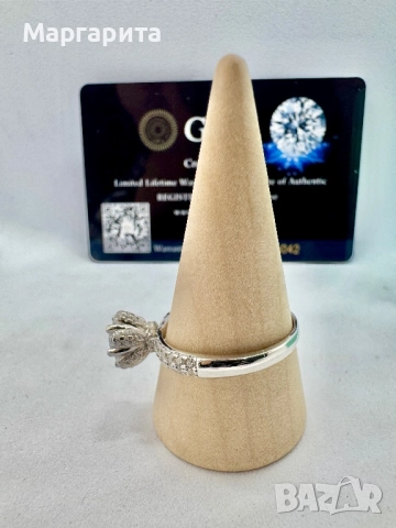 Сребърен пръстен с мойсанит (диамант) 1 карат, снимка 4 - Пръстени - 52059258