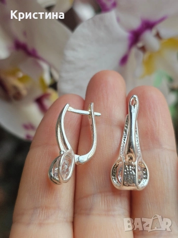 Нови сребърни обеци с циркони, снимка 3 - Обеци - 54234922