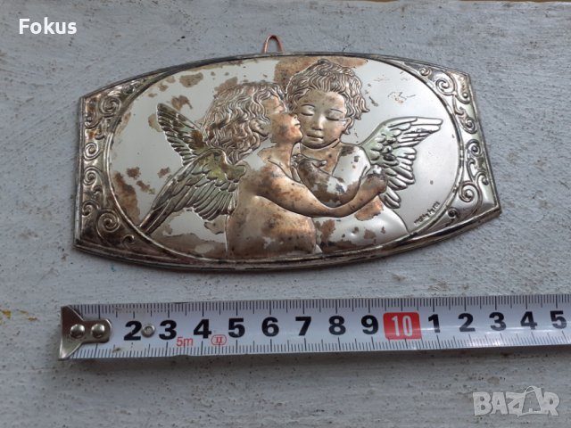Малка табелка ангели херувими сребро, снимка 4 - Антикварни и старинни предмети - 36926617