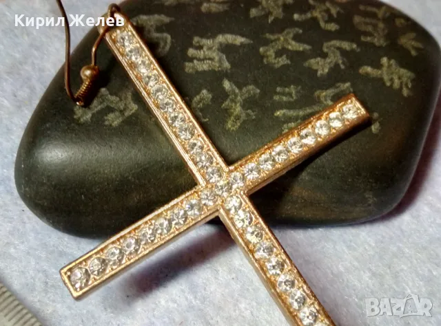 ГОЛЯМА ЗЛАТИСТА ВИНТИДЖ АРТ СТИЛ КРЪСТОВИДНА ОБЕЦА с ФАСЕТИРАНИ КРИСТАЛИ 48826, снимка 3 - Обеци - 48828284