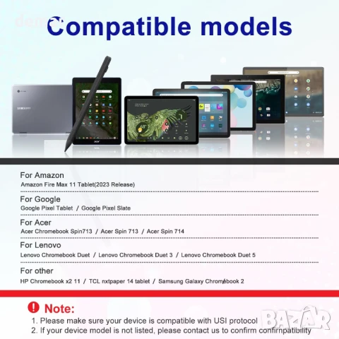 Стилус USI 2.0 за Amazon Fire Max 11, Chromebook-Lenovo/Google/Acer/Amazon/HP, снимка 2 - Друга електроника - 50686614