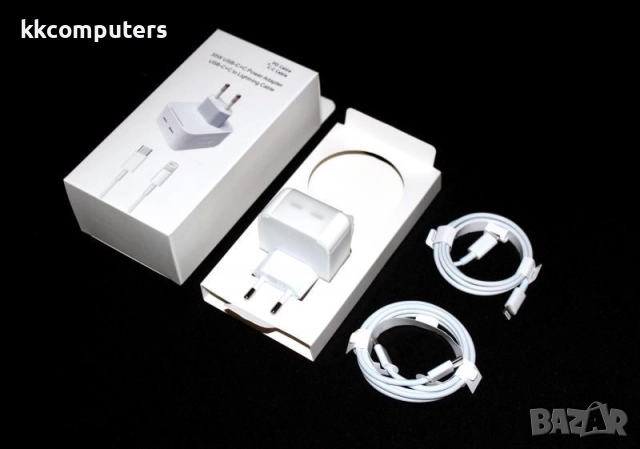 PREMIUM Зарядно/Адаптер 50W 2xPD 220V /2 x Кабела/PD Type-C - Type-C/PD Type-C - Lightning/ Бял / Ба, снимка 2 - Оригинални зарядни - 52172222
