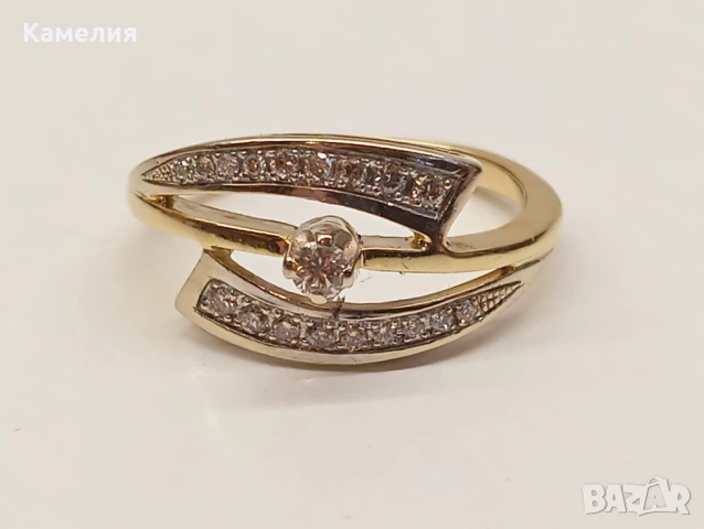 Златен пръстен с брилианти , снимка 2 - Пръстени - 54290741