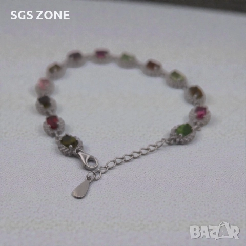 Ръчно изработена сребърна гривна с мулти турмалин, снимка 4 - Гривни - 52577758