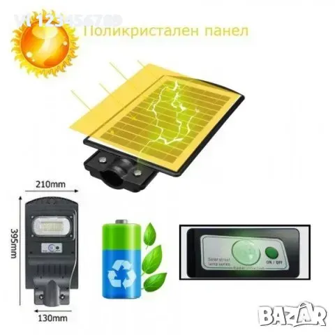 LED соларна улична лампа с датчик за движение 30W, снимка 3 - Соларни лампи - 49752423