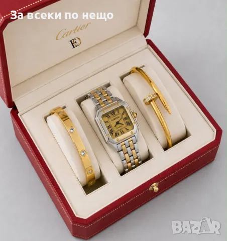 Cartier Дамски Подаръчен Комплект За Жени-Ръчен Часовник Твърда гривна И Гривна Тип Пирон Код SBF11, снимка 3 - Подаръци за жени - 55732304