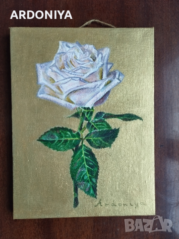 Бяла роза картина маслени бои , снимка 5 - Картини - 44619664