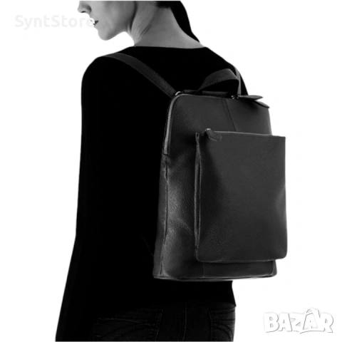 Стилна дамска раница от естествена кожа – черна, многофункционална, снимка 5 - Раници - 53048282