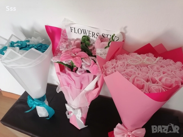 Букет от вечни сатенени рози , снимка 6 - Изкуствени цветя - 52592587