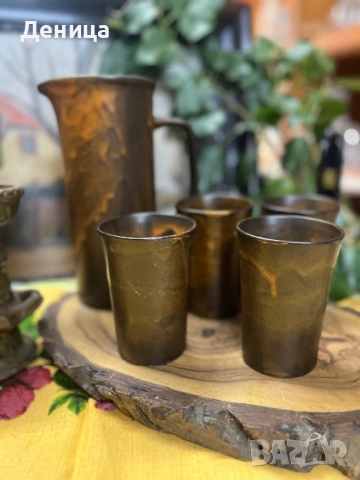 Свещник и комплект за вино   керамика с красиви цветове , снимка 2 - Сервизи - 53156535