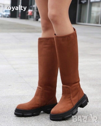 Равни ботуши - кафяв велур, снимка 3 - Дамски ботуши - 52239388