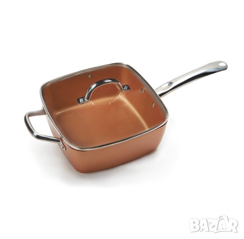 Migas Copper Pan квадратен тиган със стъклен капак-5 начина на готвене, снимка 5 - Съдове за готвене - 42754637