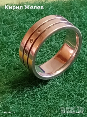 Сребърен пръстен тип халка с инкрустирани кристали Авторско Арт бижу 50123, снимка 4 - Пръстени - 52909442