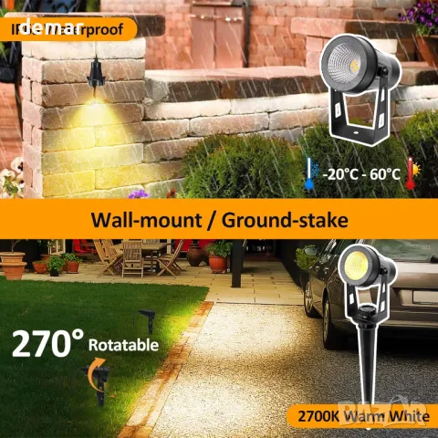 Градински светлини ECOWHO 21 метра, 6 броя * 3W, 12V LED външни прожектори, IP65, снимка 2 - Лед осветление - 49685763