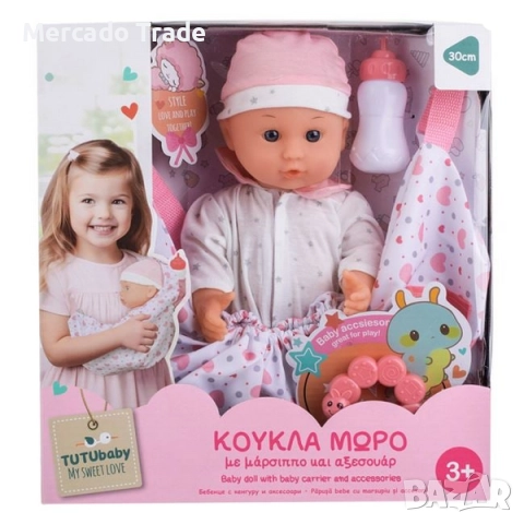 Кукла - бебе Mercado Trade, С аксесоари и кенгуру, 30 см, снимка 5 - Кукли - 52529232