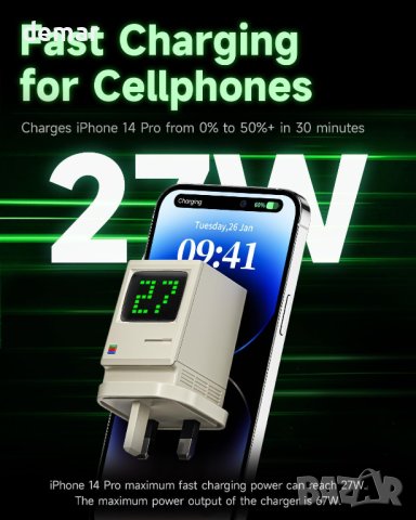 SHARGE USB C зарядно устройство, Retro 67 3-портово, 67W, снимка 4 - Друга електроника - 42294678