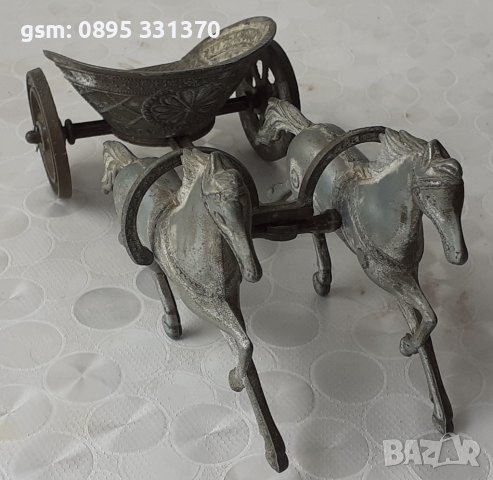 Колесница с 2 коня, кон, стара фигура статуетка пластика украса, снимка 7 - Статуетки - 40728824