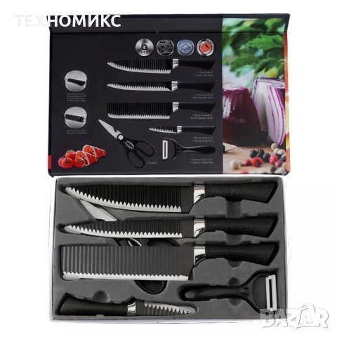 

Комплект ножове 6 части HausRoland H-007,Нераждаема стомана,оребрени остриета,незалепващо покритие, снимка 6 - Прибори за хранене, готвене и сервиране - 44175700