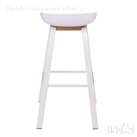 Здрав стабилен бар стол с малка облегалка в бял цвят с метални крака, снимка 2 - Обзавеждане за заведение - 54022736