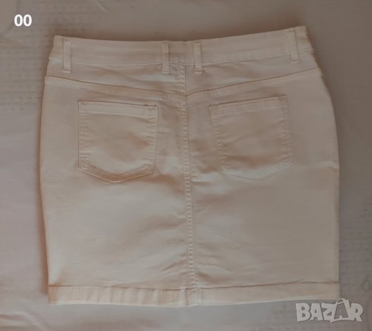 Дънкова бяла пола, размер 42 (XL), снимка 2 - Поли - 42379687