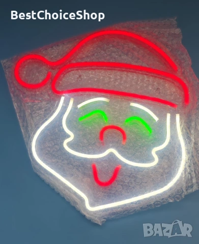 Неонова табела Дядо Коледа, стенна декорация – Многоцветен, снимка 3 - Декорация за дома - 53913496