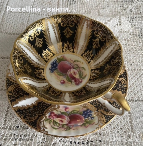 Paragon England Circa 1919 - великолепен двоен сет с много злато, плодове и красота, ръчно изрисуван