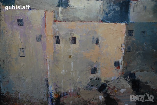 Стара огромна картина, градски пейзаж, Цв. Цветков,1982, снимка 10 - Картини - 31180718