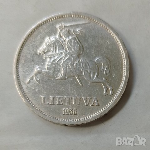 5 литаса 1936 г. сребърна монета Литва, снимка 2 - Нумизматика и бонистика - 39817609