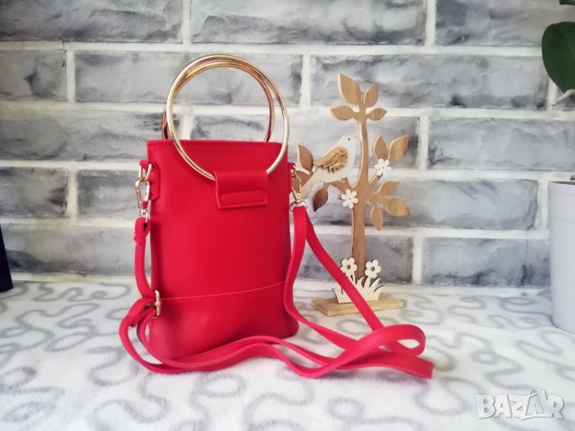 Елегантна малка чантичка Samantha + дълга дръжка – червен цвят, снимка 1 - Чанти - 31413519