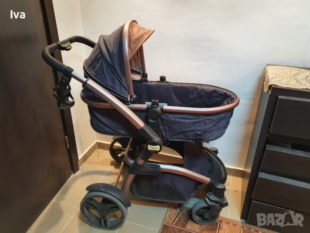 Комбинирана бебешка количка 3 в 1 Carra Tesoro Деним, снимка 2 - Детски колички - 44793271