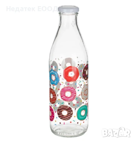 Прозрачна стъклена бутилка с дизайн на понички, 1л.