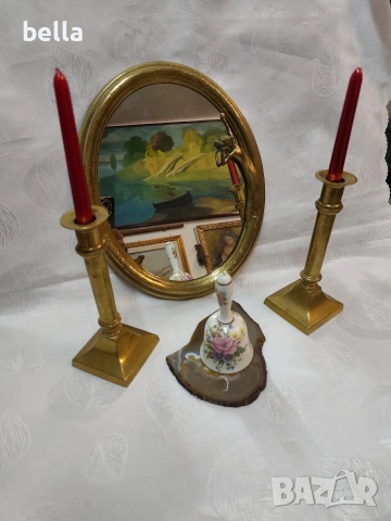 Аристократичен Бронзов Комплект: Огледало и Свещници, снимка 4 - Антикварни и старинни предмети - 54145051