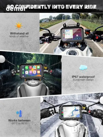 Мотоциклетен 5" IPS сензорен екран с безжичен CarPlay и Android Auto, снимка 4 - Аксесоари и консумативи - 47707758