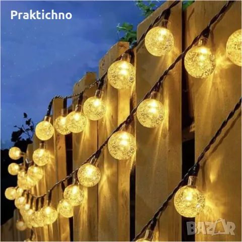 Декоративна дълга 12 метра соларна гирлянда – 100 лампи ЛЕД осветление, снимка 1